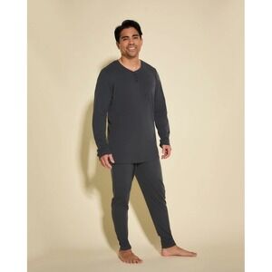 Cosabella Amore Mens Henley Pajama Set Anthracite Pima Cotton Modal Large